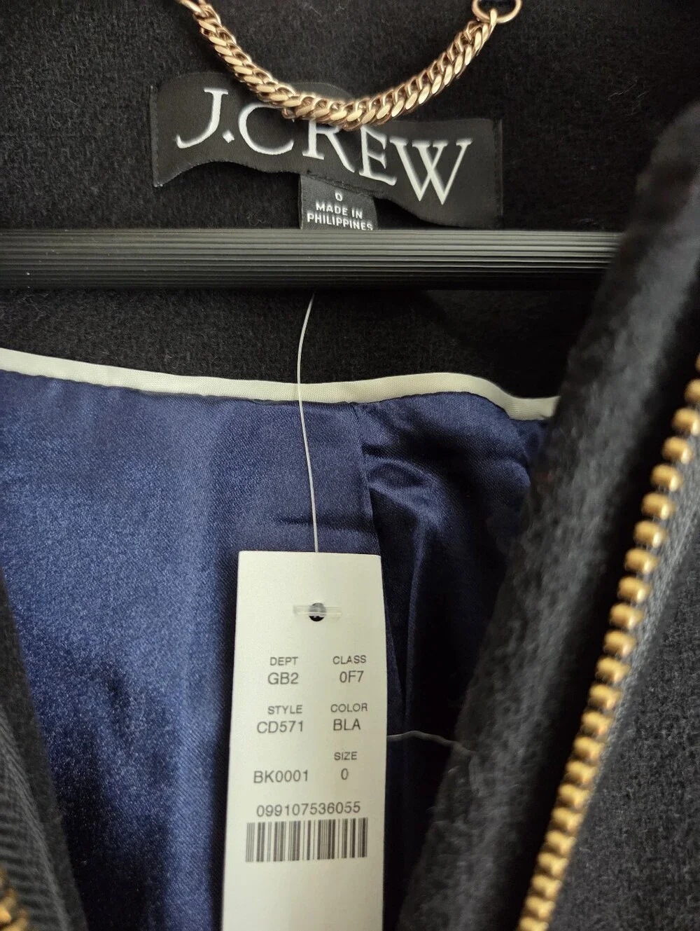 J. Crew Stowe Parka in Italian-Stadium Cloth in Black size 0 NWT
